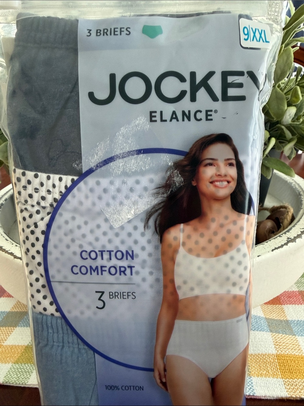 Jockey Elance Cotton Comfort Briefs - White & Blue, NWT, Size 9/XXL